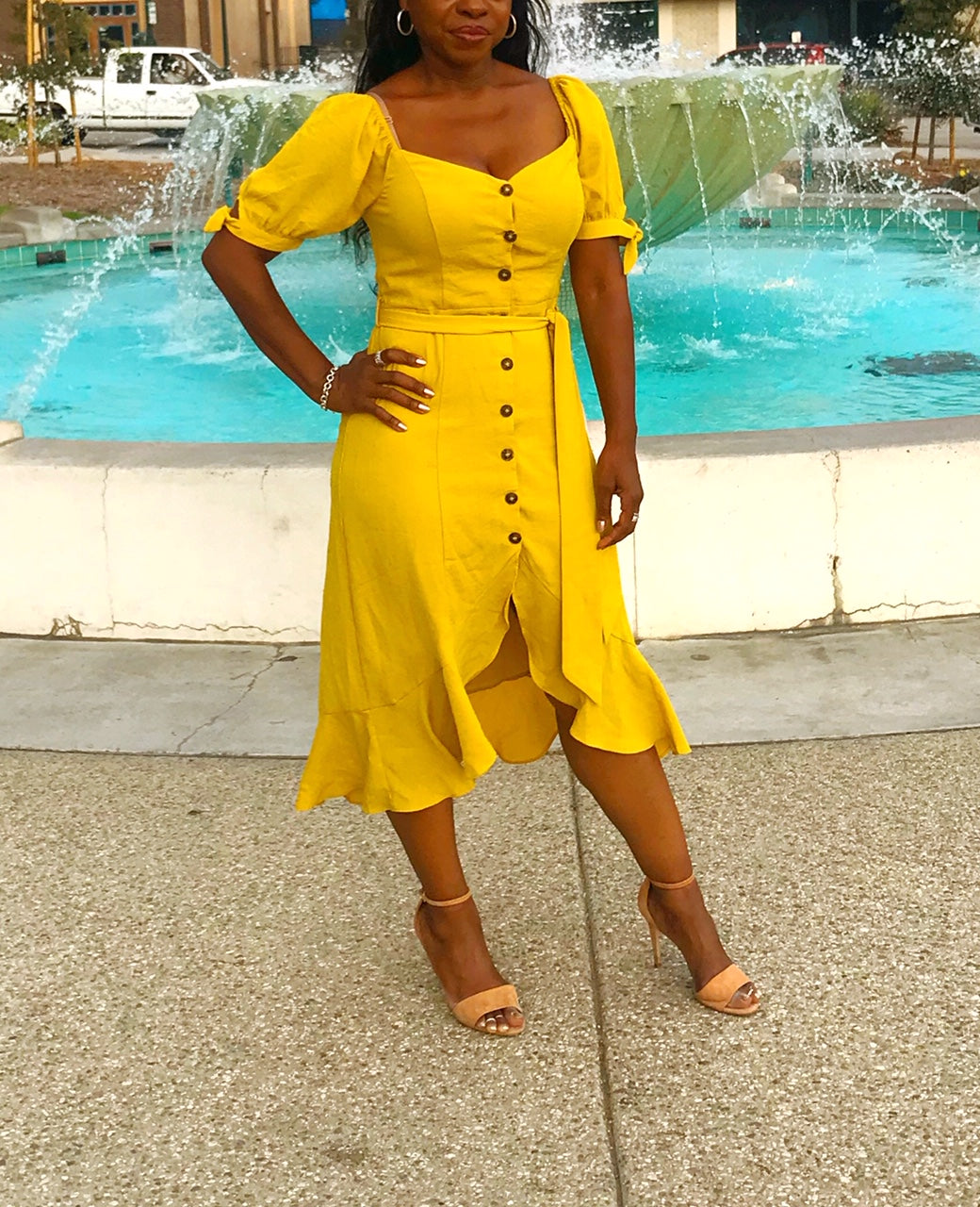 Calla Lily Button Front Midi Dress